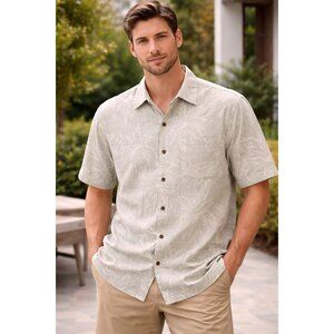 Jamaica Jaxx Tropical 100% Silk Short Sleeve Button Down Top Size L Vacation